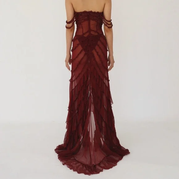 Mirror Palais Cascading Ruffle Gown in Sangre (Sheer) - Picture 2 of 10